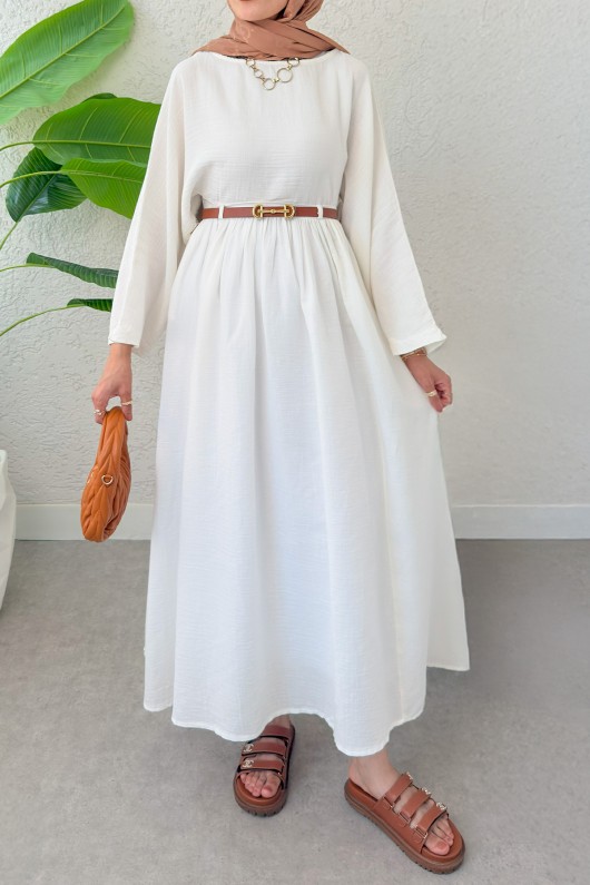 Kloş Etekli Keten Takım 31287 - BEYAZ