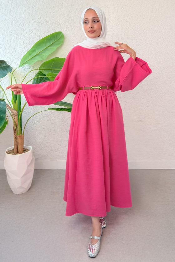 Kloş Etekli Keten Takım 31287 - FUŞYA