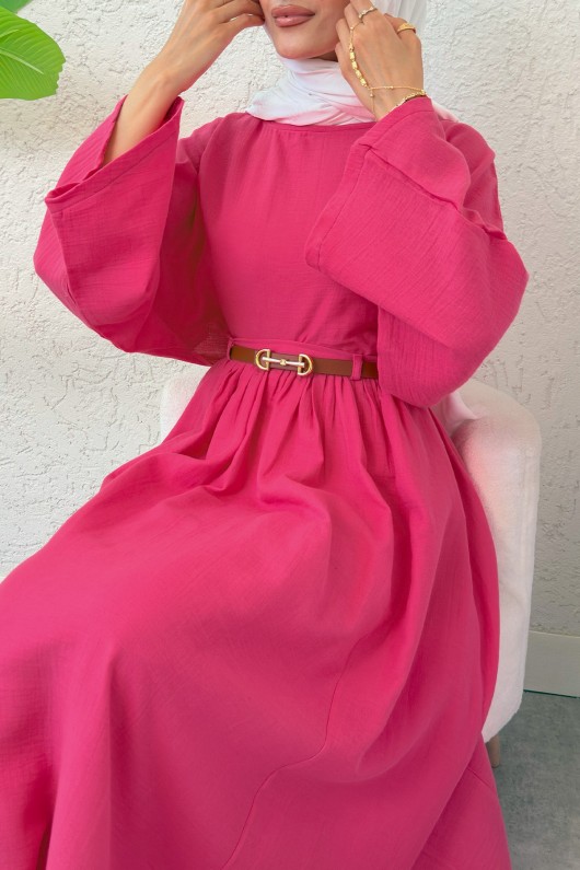 Kloş Etekli Keten Takım 31287 - FUŞYA