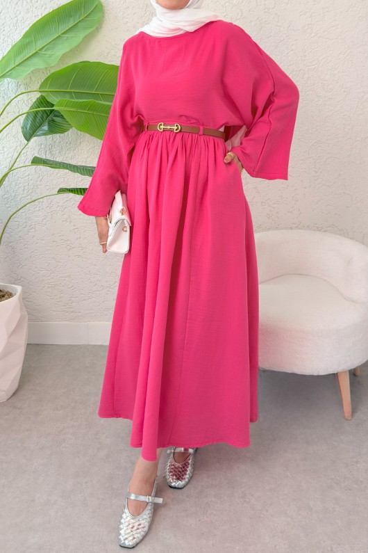 Kloş Etekli Keten Takım 31287 - FUŞYA