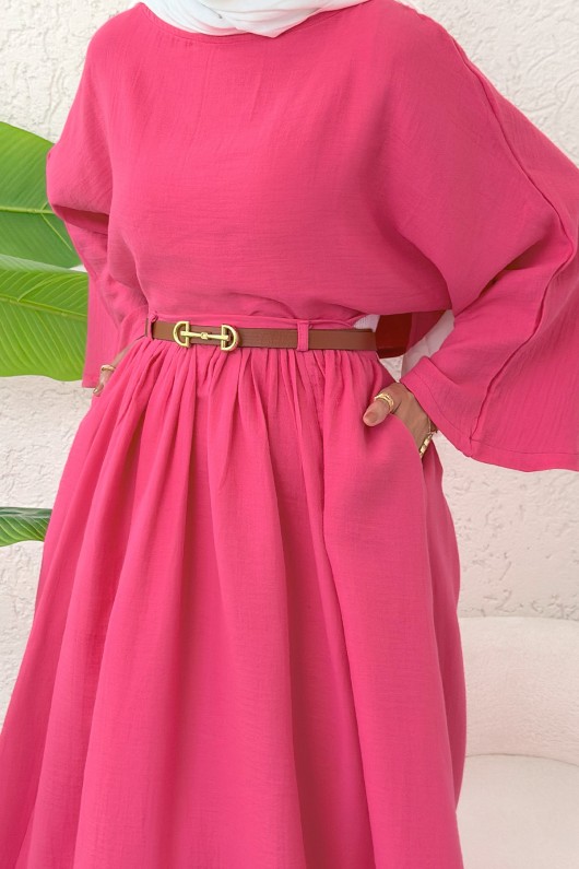 Kloş Etekli Keten Takım 31287 - FUŞYA