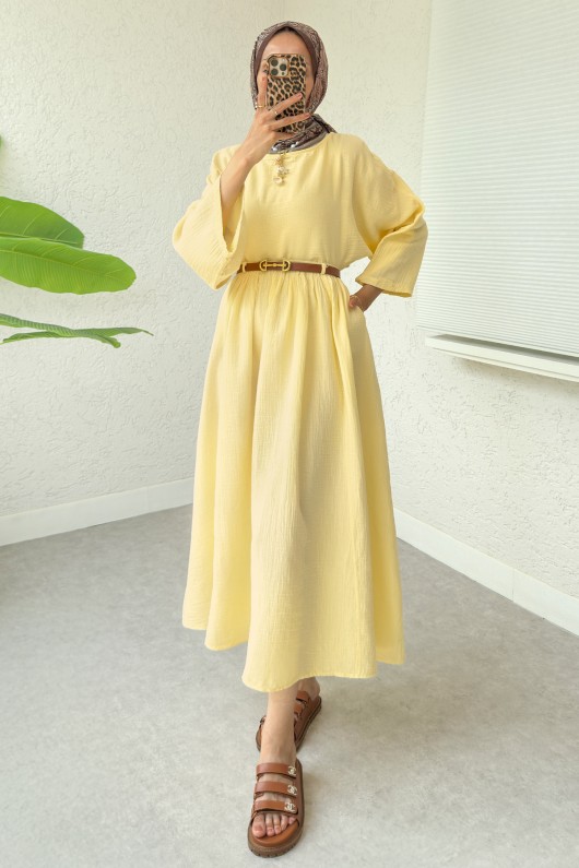 Kloş Etekli Keten Takım 31287 - SARI
