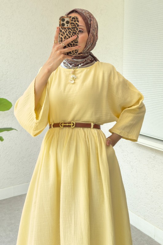Kloş Etekli Keten Takım 31287 - SARI
