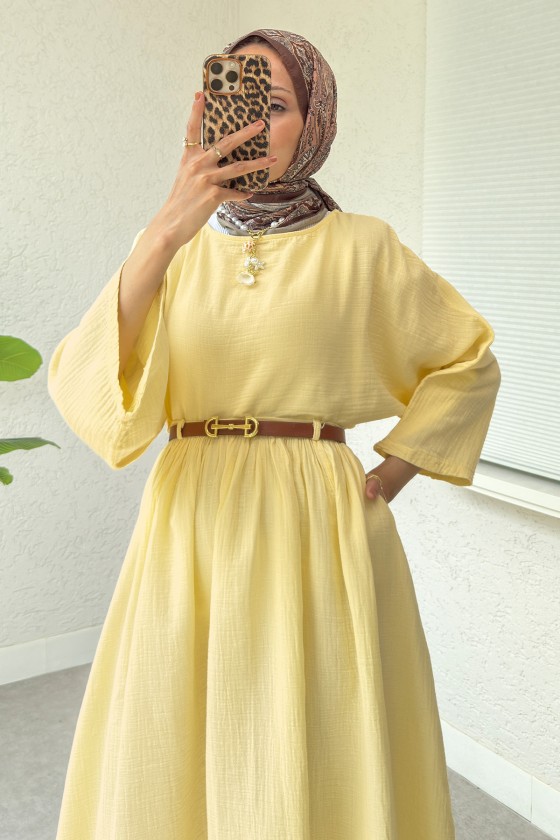 Kloş Etekli Keten Takım 31287 - SARI