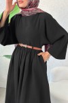 Kloş Etekli Keten Takım 31287 - SİYAH