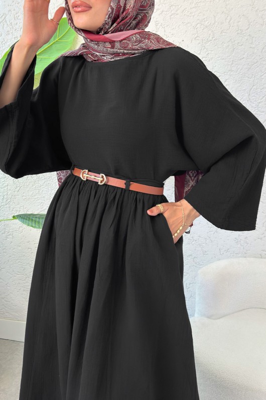 Kloş Etekli Keten Takım 31287 - SİYAH