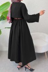 Kloş Etekli Keten Takım 31287 - SİYAH