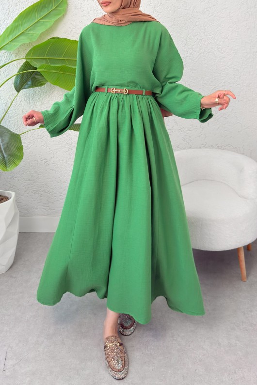 Kloş Etekli Keten Takım 31287 - YEŞİL