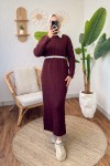 Saç Örgülü Triko Elbise 3320 - BORDO