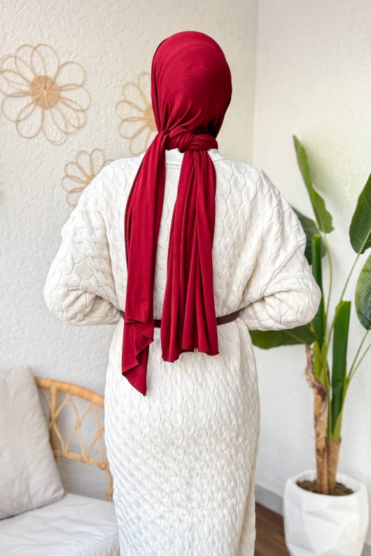 Saç Örgülü Triko Elbise 3320 - KREM