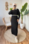 Saç Örgülü Triko Elbise 3320 - SİYAH