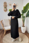 Saç Örgülü Triko Elbise 3320 - SİYAH