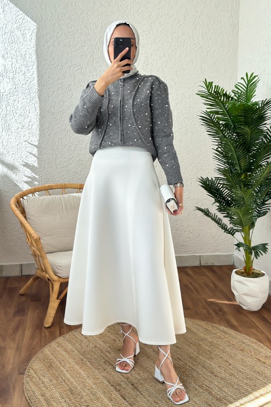 2007 Puf Scuba Kloş Etek - BEYAZ