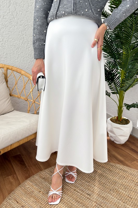 2007 Puf Scuba Kloş Etek - BEYAZ