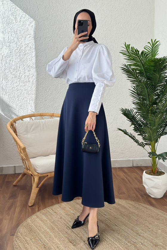 2007 Puf Scuba Kloş Etek - LACİVERT