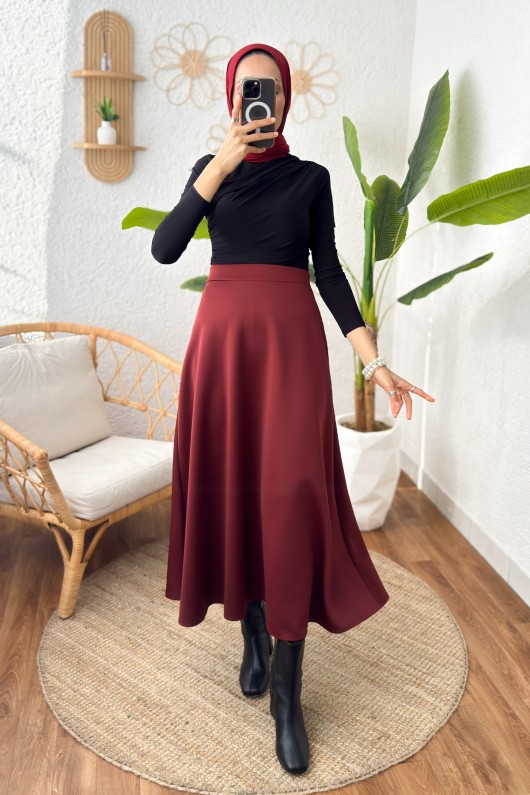 2007 Puf Scuba Kloş Etek - BORDO 2007 Puf Scuba Kloş Etek - BORDO