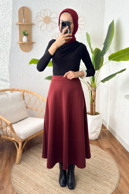 2007 Puf Scuba Kloş Etek - BORDO 2007 Puf Scuba Kloş Etek - BORDO