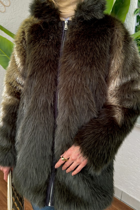 4107 Premium Suni Kürk Mont - HAKİ