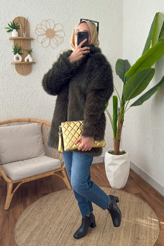 4107 Premium Suni Kürk Mont - HAKİ 4107 Premium Suni Kürk Mont - HAKİ
