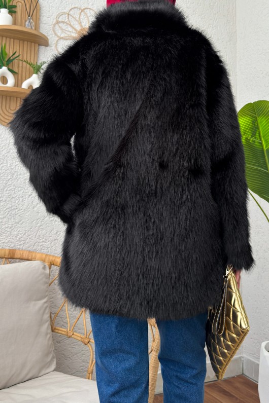 4107 Premium Suni Kürk Mont - SİYAH 4107 Premium Suni Kürk Mont - SİYAH