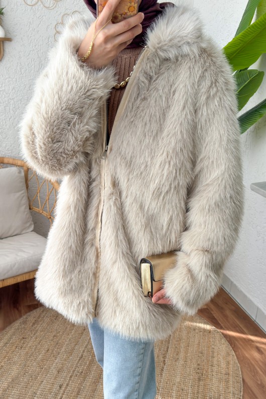 4107 Premium Suni Kürk Mont - TAŞ RENGİ 4107 Premium Suni Kürk Mont - TAŞ RENGİ