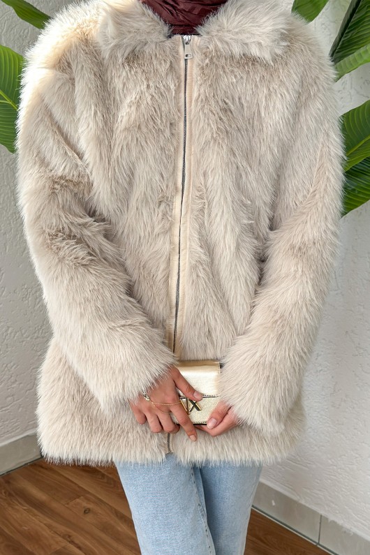 4107 Premium Suni Kürk Mont - TAŞ RENGİ 4107 Premium Suni Kürk Mont - TAŞ RENGİ