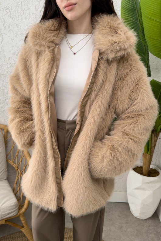 4107 Premium Suni Kürk Mont - VİZON 4107 Premium Suni Kürk Mont - VİZON