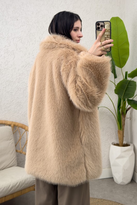 4107 Premium Suni Kürk Mont - VİZON 4107 Premium Suni Kürk Mont - VİZON