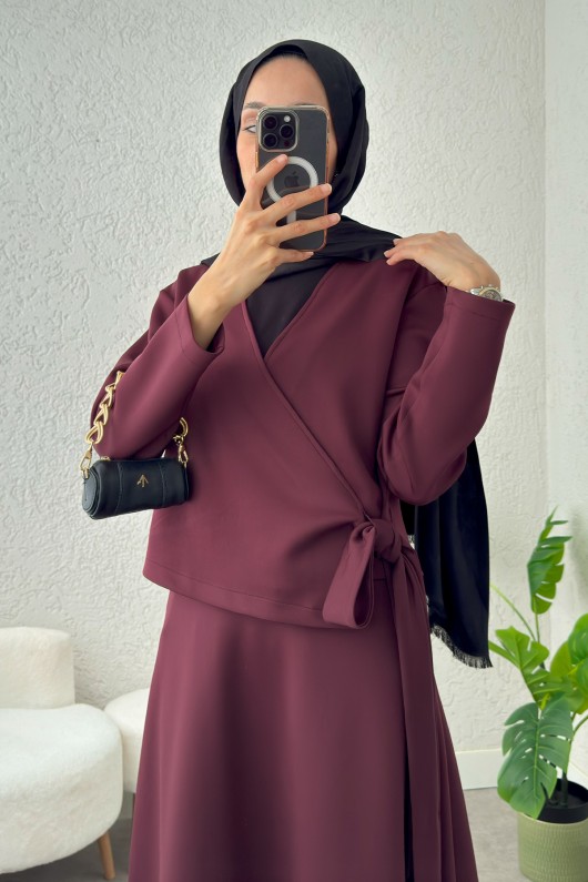 Yandan Bağlamalı Etekli Takım 4117 - BORDO