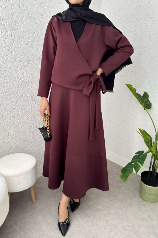 Yandan Bağlamalı Etekli Takım 4117 - BORDO