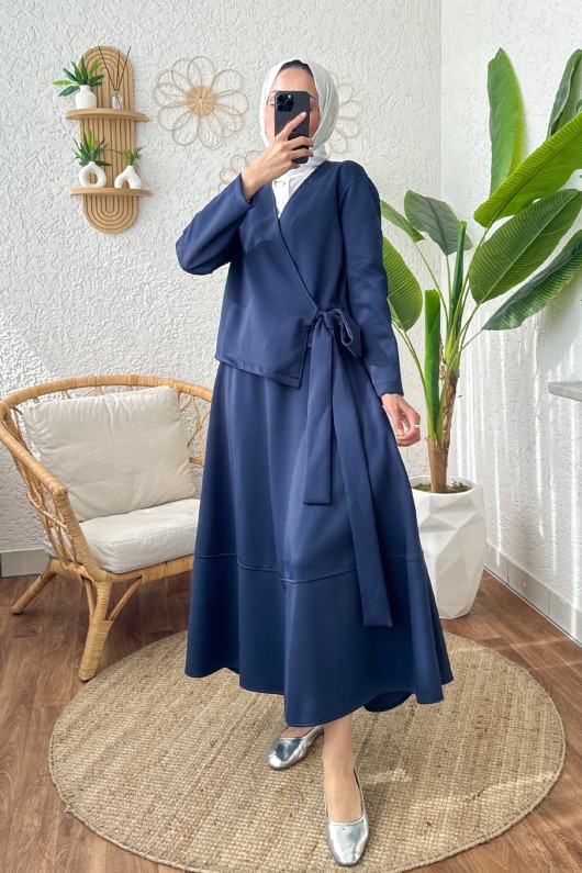 Yandan Bağlamalı Etekli Takım 4117 - LACİVERT