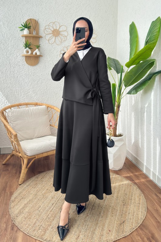 Yandan Bağlamalı Etekli Takım 4117 - SİYAH Yandan Bağlamalı Etekli Takım 4117 - SİYAH