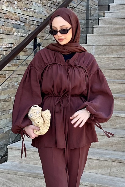 Büzgülü Tencel Takım 41275 - BORDO Büzgülü Tencel Takım 41275 - BORDO