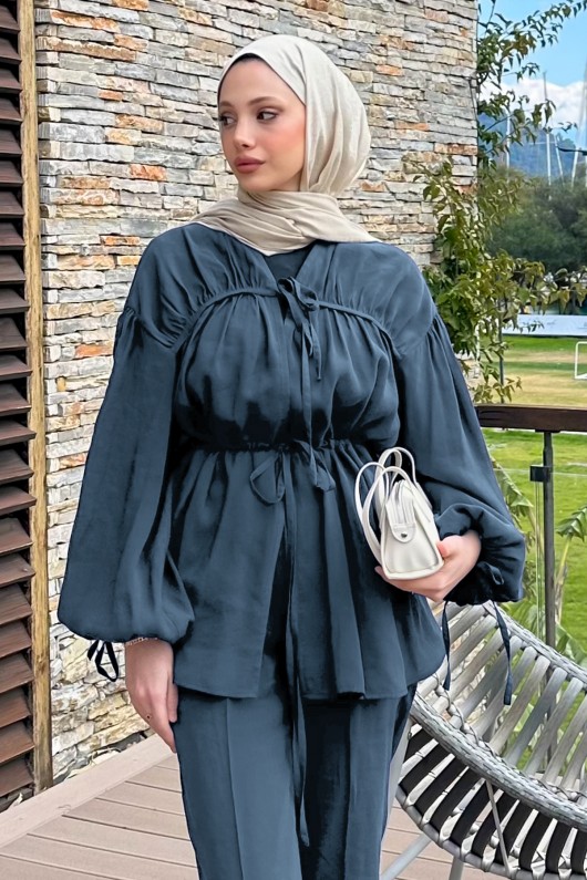 Büzgülü Tencel Takım 41275 - İNDİGO Büzgülü Tencel Takım 41275 - İNDİGO