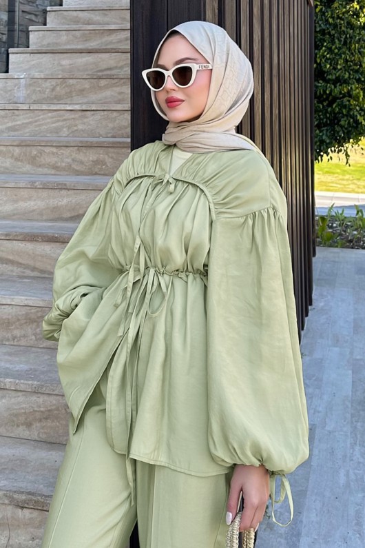 Büzgülü Tencel Takım 41275 - KÜF YEŞİLİ