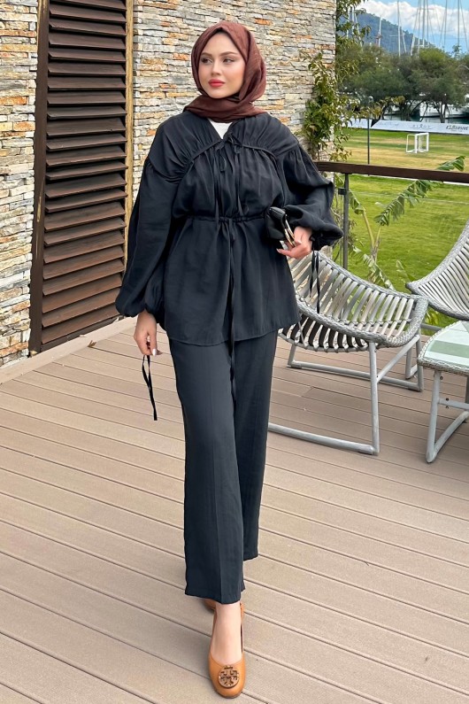 Büzgülü Tencel Takım 41275 - SİYAH