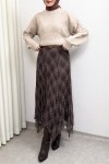 Asimetrik Kesim Desenli Şifon Etek 4151 - KAHVERENGİ