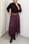 Asimetrik Kesim Desenli Şifon Etek 4151 - MÜRDÜM