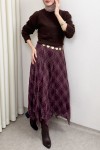 Asimetrik Kesim Desenli Şifon Etek 4151 - MÜRDÜM