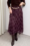 Asimetrik Kesim Desenli Şifon Etek 4151 - MÜRDÜM