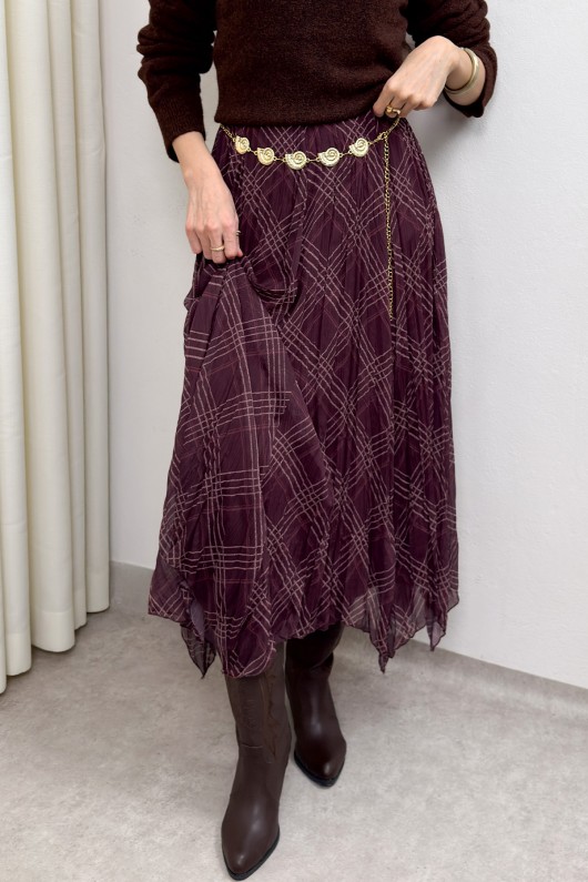 Asimetrik Kesim Desenli Şifon Etek 4151 - MÜRDÜM