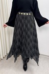 Asimetrik Kesim Desenli Şifon Etek 4151 - SİYAH