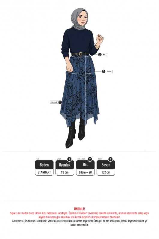 Asimetrik Kesim Desenli Şifon Etek 4151 - KİREMİT