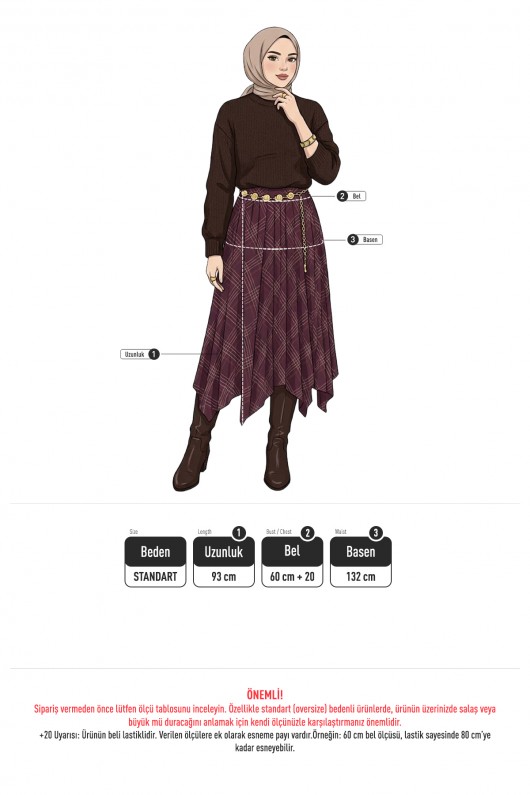 Asimetrik Kesim Desenli Şifon Etek 4151 - MÜRDÜM