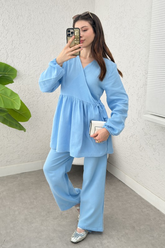 Çapraz Bağlamalı Kimono Takım 43457 - MAVİ