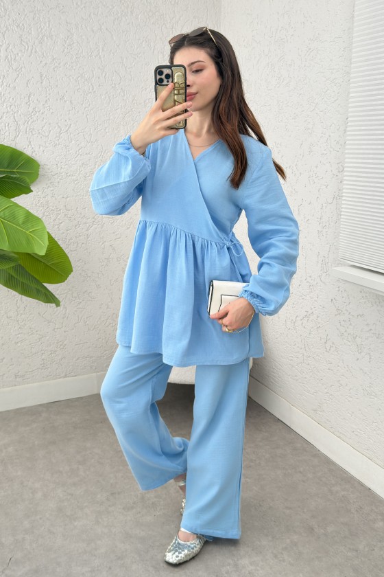 Çapraz Bağlamalı Kimono Takım 43457 - MAVİ Çapraz Bağlamalı Kimono Takım 43457 - MAVİ