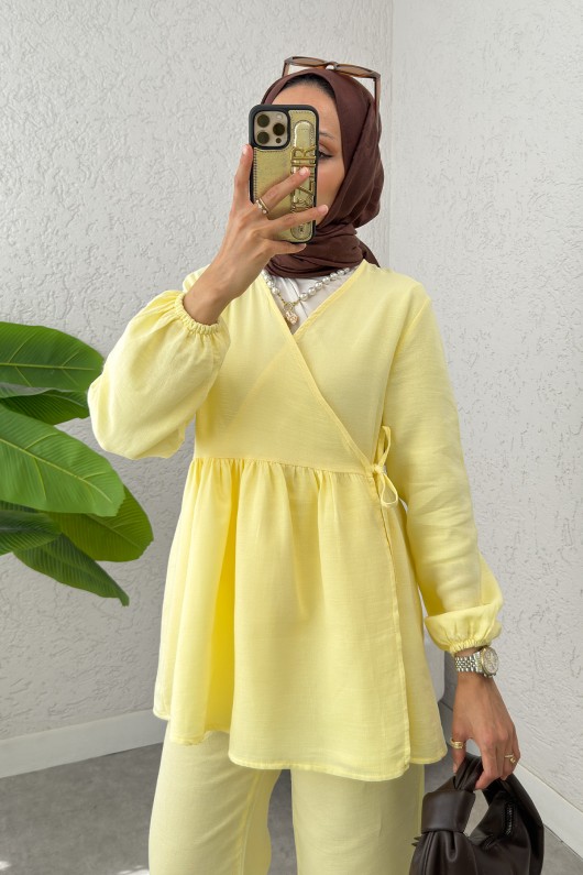 Çapraz Bağlamalı Kimono Takım 43457 - SARI
