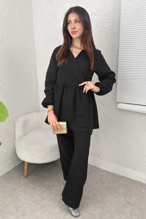 Çapraz Bağlamalı Kimono Takım 43457 - SİYAH Çapraz Bağlamalı Kimono Takım 43457 - SİYAH