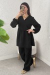 Çapraz Bağlamalı Kimono Takım 43457 - SİYAH