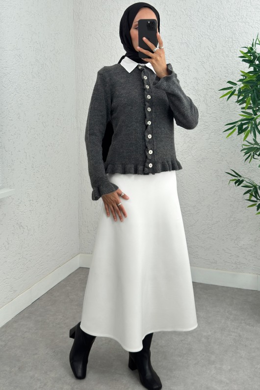 Fırfır Detaylı Triko Hırka 43478 - ANTRASİT